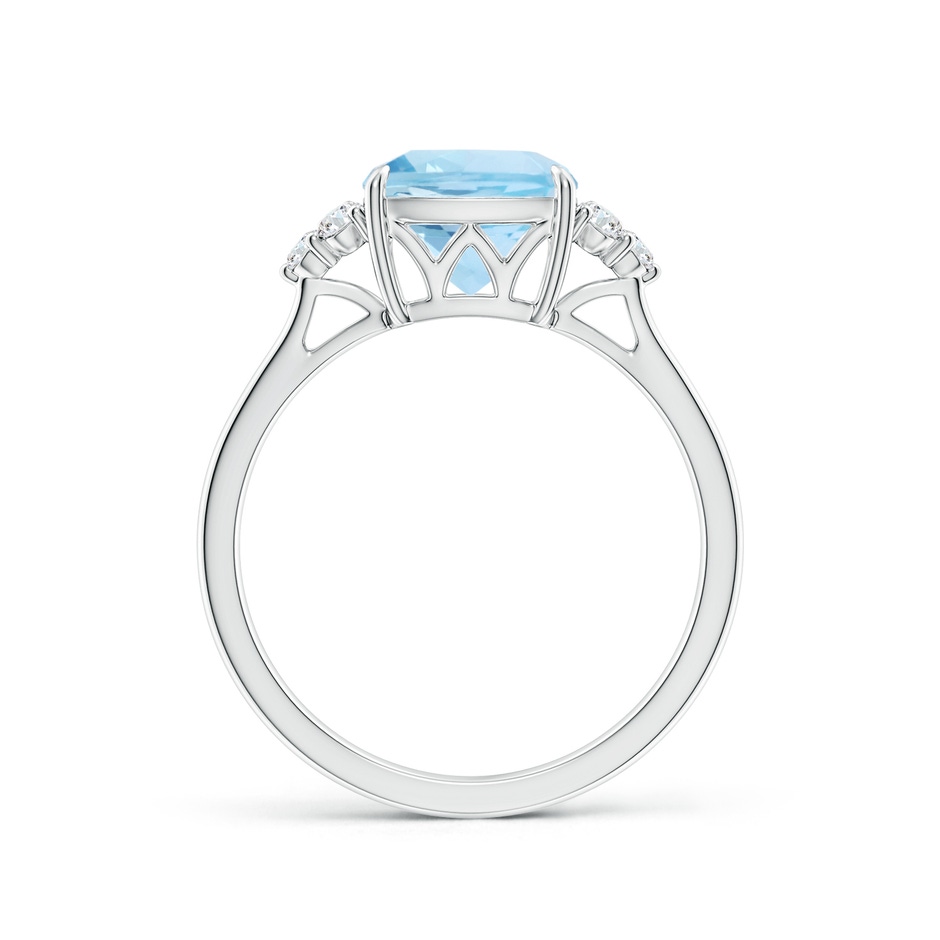 8mm AAA Cushion Aquamarine Engagement Ring with Trio Diamonds in White Gold side-1