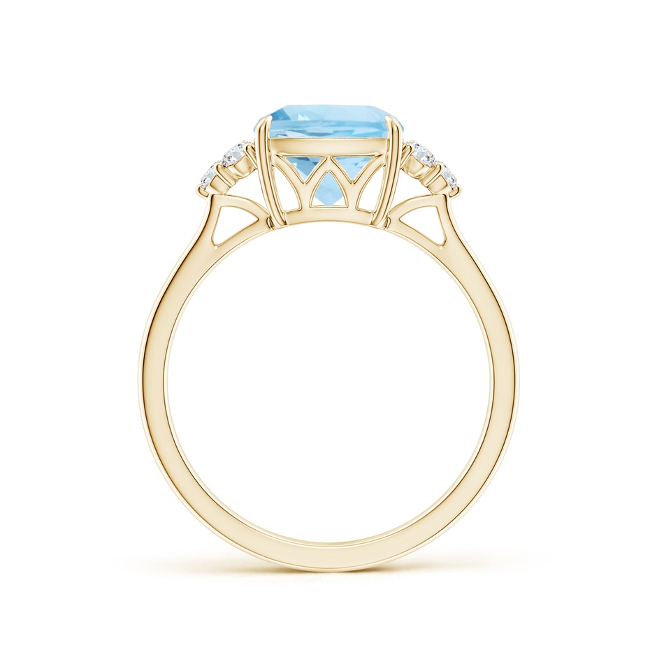 8mm AAA Cushion Aquamarine Engagement Ring with Trio Diamonds in Yellow Gold side-1