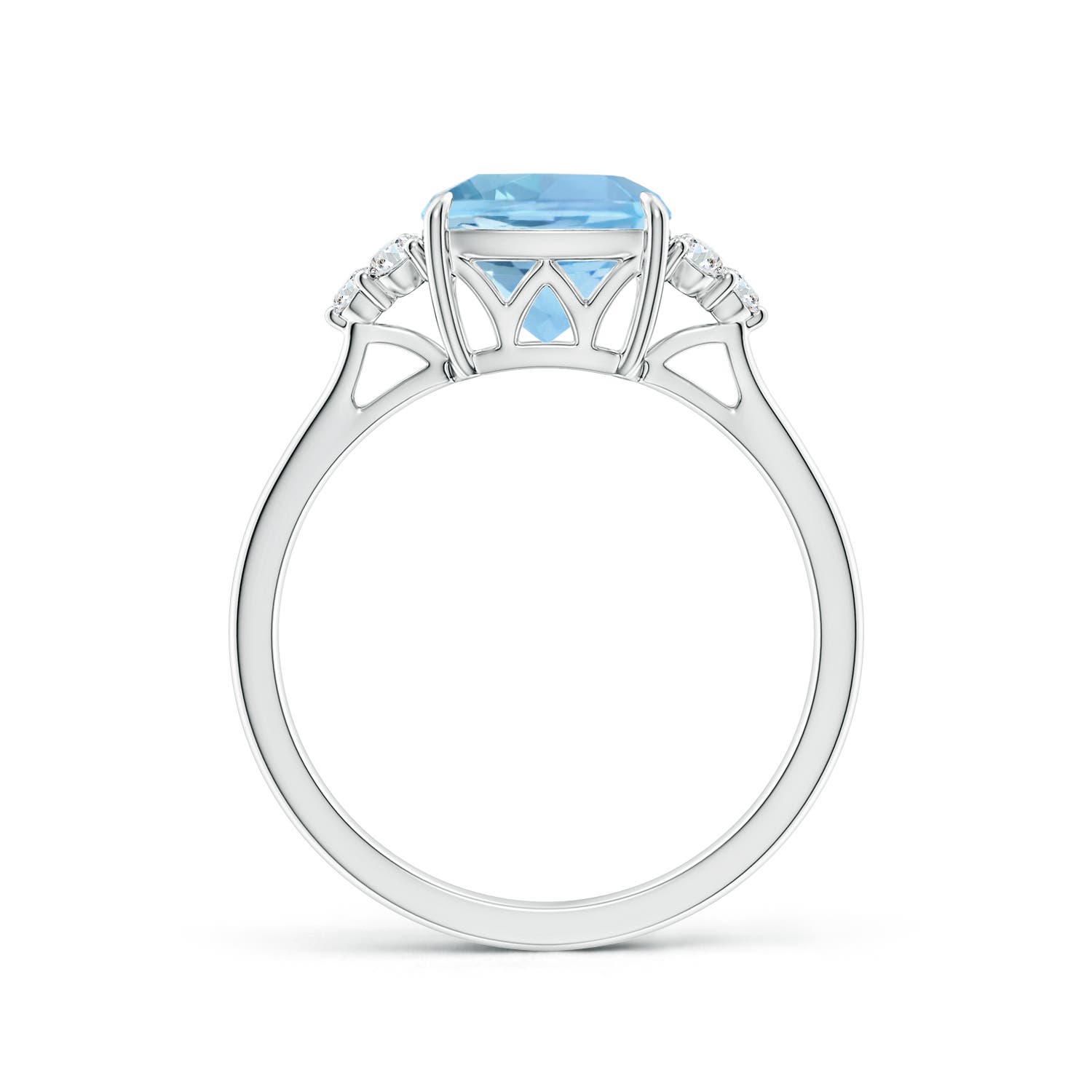 8mm AAAA Cushion Aquamarine Engagement Ring with Trio Diamonds in P950 Platinum