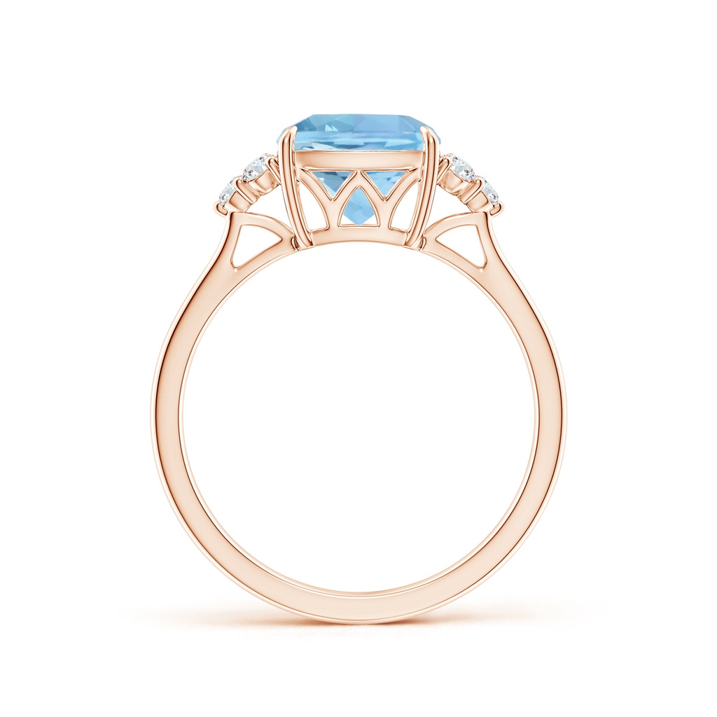 8mm AAAA Cushion Aquamarine Engagement Ring with Trio Diamonds in Rose Gold Side-1