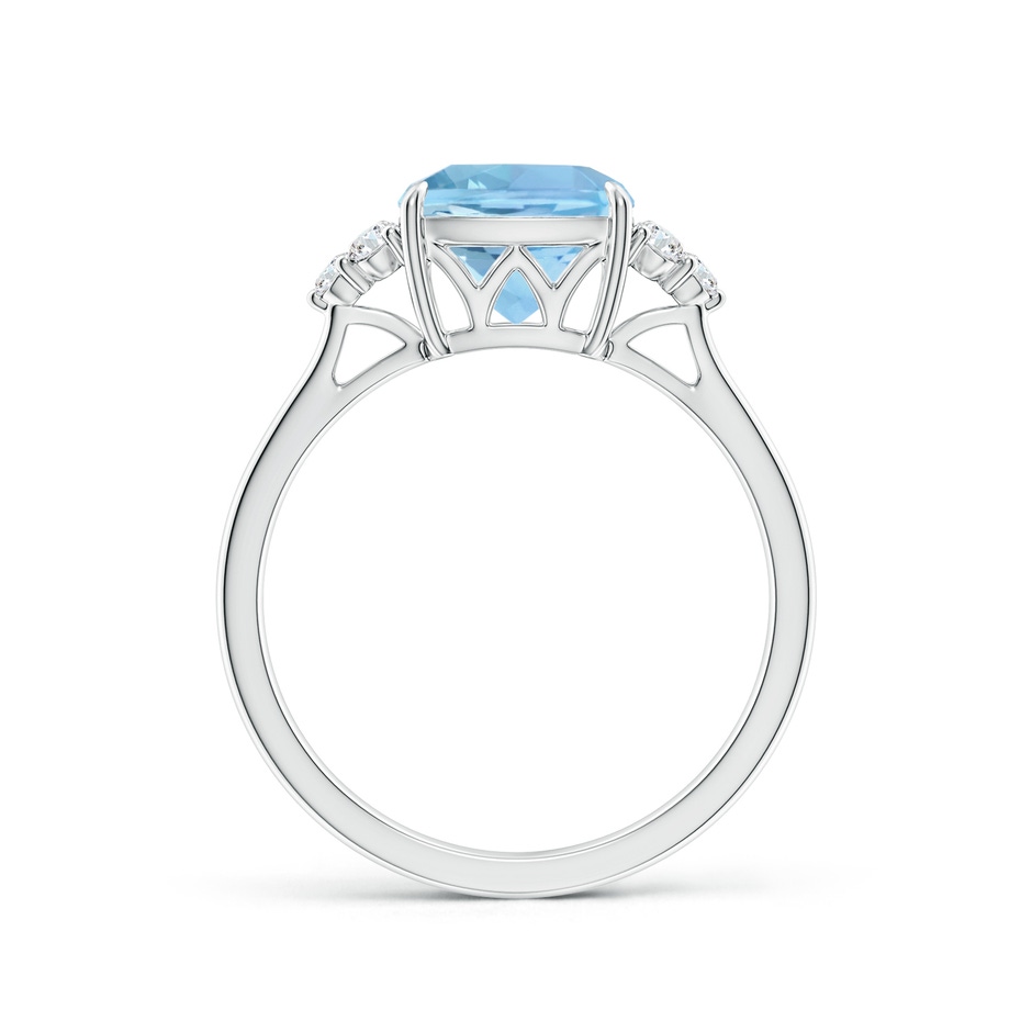 8mm AAAA Cushion Aquamarine Engagement Ring with Trio Diamonds in White Gold side-1