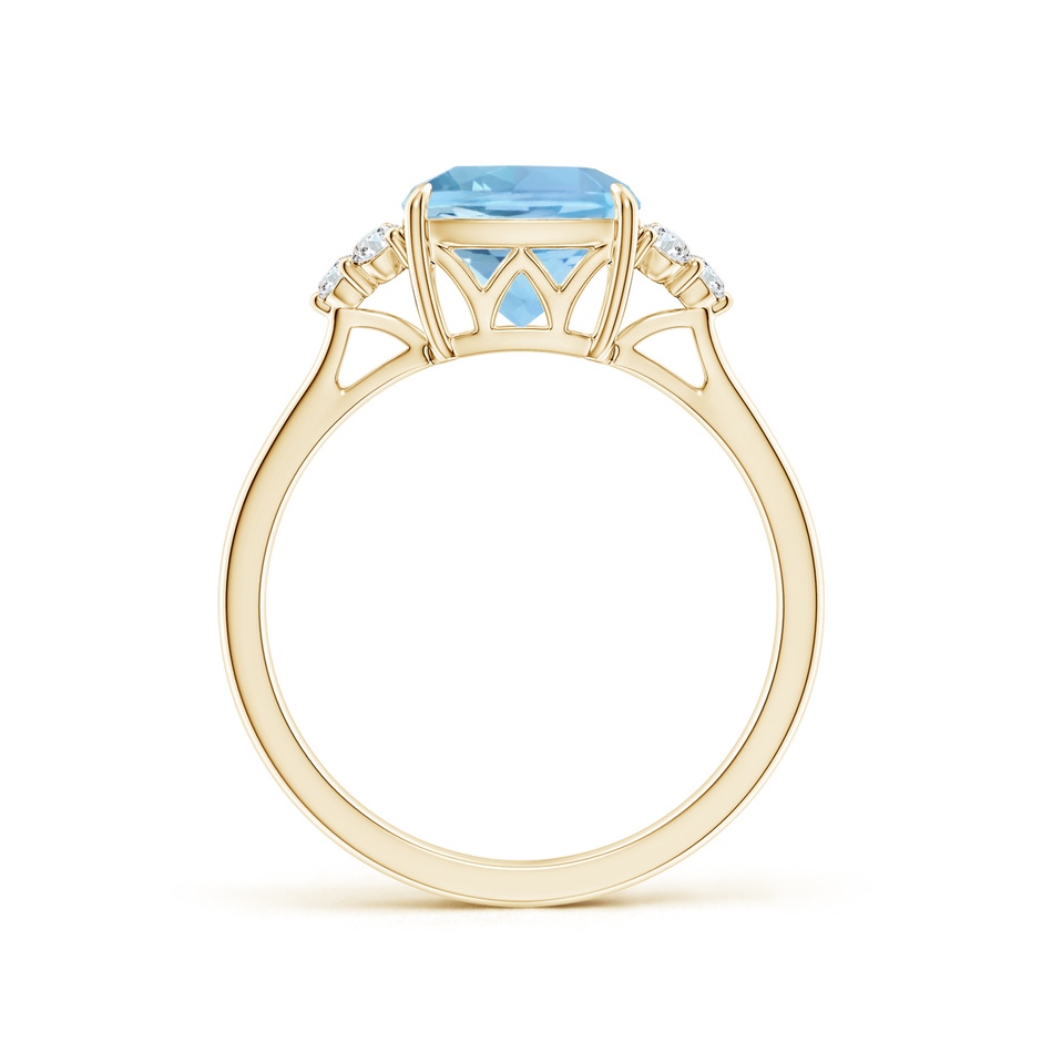 8mm AAAA Cushion Aquamarine Engagement Ring with Trio Diamonds in Yellow Gold side-1
