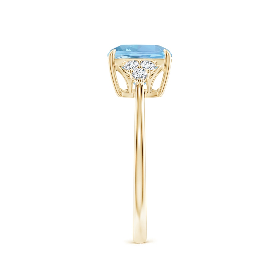 8mm AAAA Cushion Aquamarine Engagement Ring with Trio Diamonds in Yellow Gold side-2