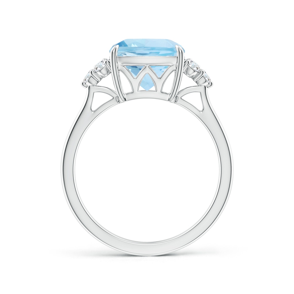 9mm AAA Cushion Aquamarine Engagement Ring with Trio Diamonds in White Gold Side-1