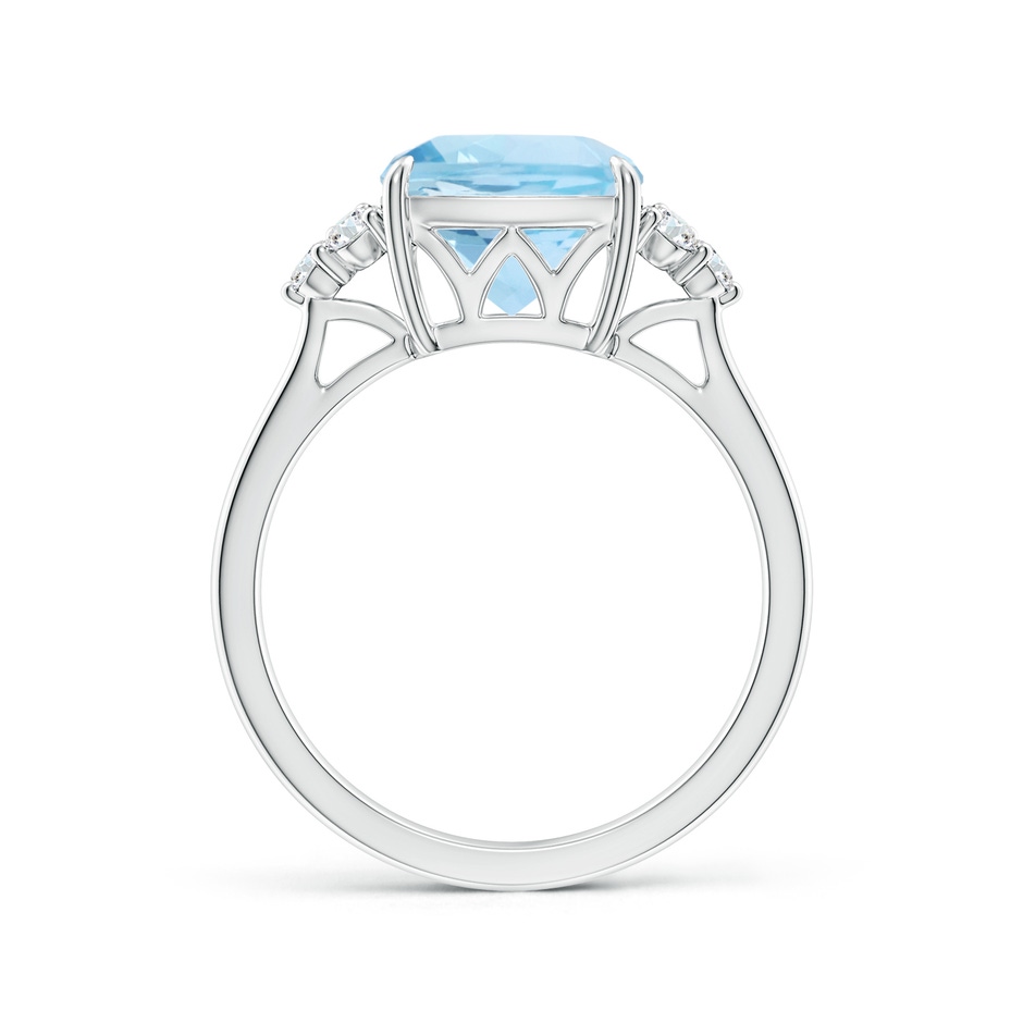 9mm AAA Cushion Aquamarine Engagement Ring with Trio Diamonds in White Gold side-1