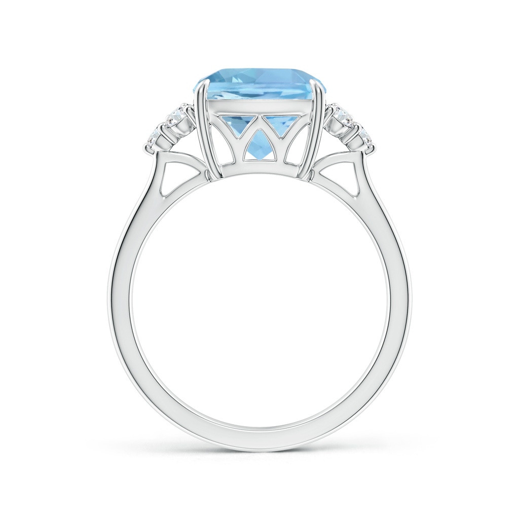 9mm AAAA Cushion Aquamarine Engagement Ring with Trio Diamonds in P950 Platinum Side-1