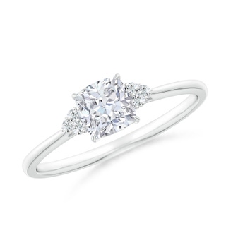 5mm GVS2 Cushion Diamond Engagement Ring with Trio Diamonds in P950 Platinum