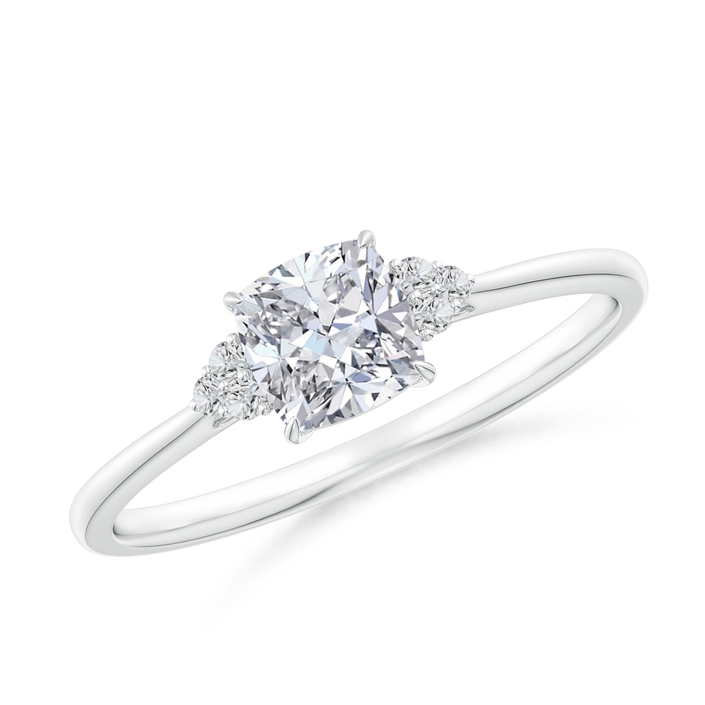 5mm HSI2 Cushion Diamond Engagement Ring with Trio Diamonds in White Gold 