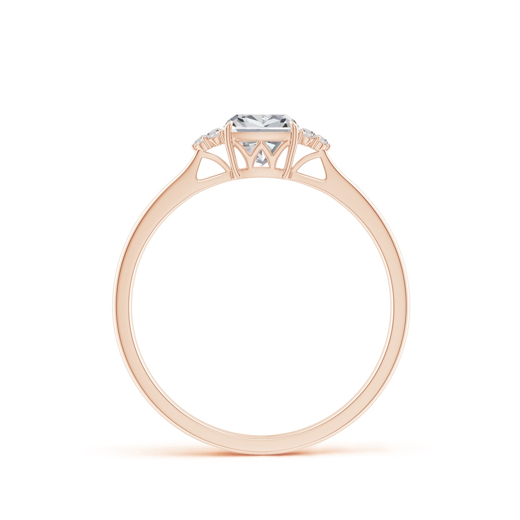 5mm IJI1I2 Cushion Diamond Engagement Ring with Trio Diamonds in Rose Gold Side 199