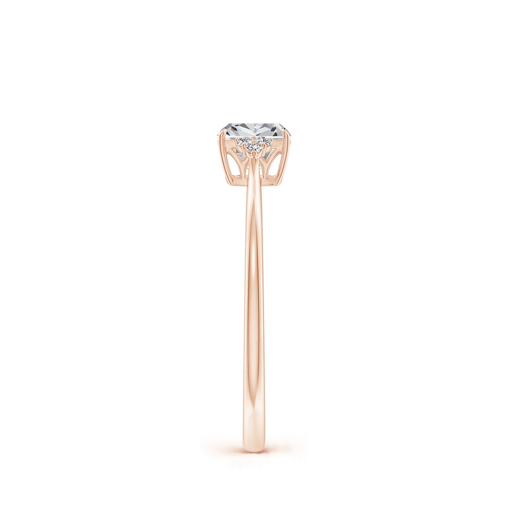 5mm IJI1I2 Cushion Diamond Engagement Ring with Trio Diamonds in Rose Gold Side 299