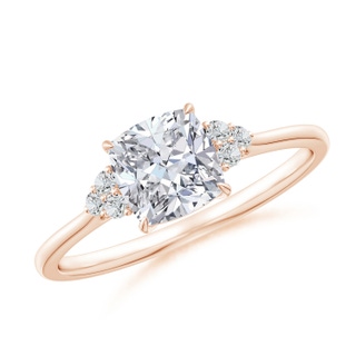 6mm HSI2 Cushion Diamond Engagement Ring with Trio Diamonds in 9K Rose Gold