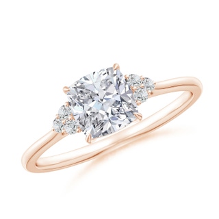 6mm HSI2 Cushion Diamond Engagement Ring with Trio Diamonds in Rose Gold