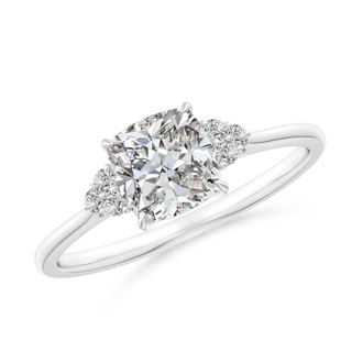 6mm IJI1I2 Cushion Diamond Engagement Ring with Trio Diamonds in P950 Platinum