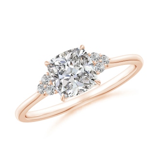 6mm IJI1I2 Cushion Diamond Engagement Ring with Trio Diamonds in Rose Gold