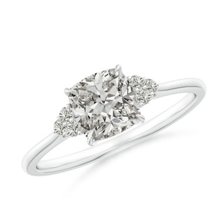 6mm KI3 Cushion Diamond Engagement Ring with Trio Diamonds in P950 Platinum