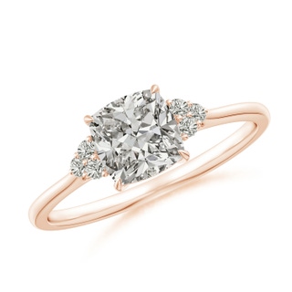6mm KI3 Cushion Diamond Engagement Ring with Trio Diamonds in Rose Gold
