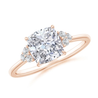 7mm HSI2 Cushion Diamond Engagement Ring with Trio Diamonds in Rose Gold