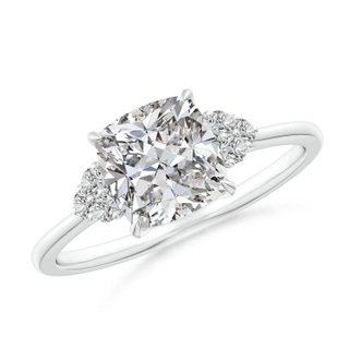 7mm IJI1I2 Cushion Diamond Engagement Ring with Trio Diamonds in P950 Platinum