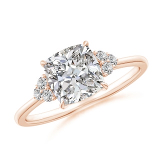 7mm IJI1I2 Cushion Diamond Engagement Ring with Trio Diamonds in Rose Gold