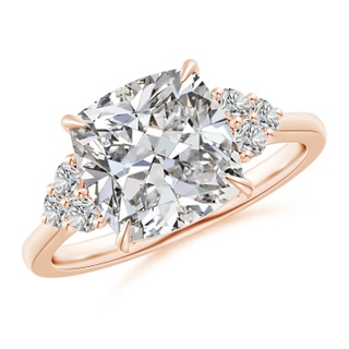 8.9mm IJI1I2 Cushion Diamond Engagement Ring with Trio Diamonds in Rose Gold