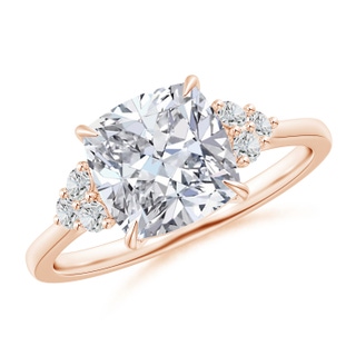 8mm HSI2 Cushion Diamond Engagement Ring with Trio Diamonds in Rose Gold