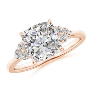 8mm IJI1I2 Cushion Diamond Engagement Ring with Trio Diamonds in Rose Gold