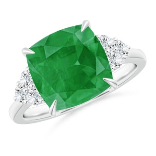 10mm A Cushion Emerald Engagement Ring with Trio Diamonds in P950 Platinum