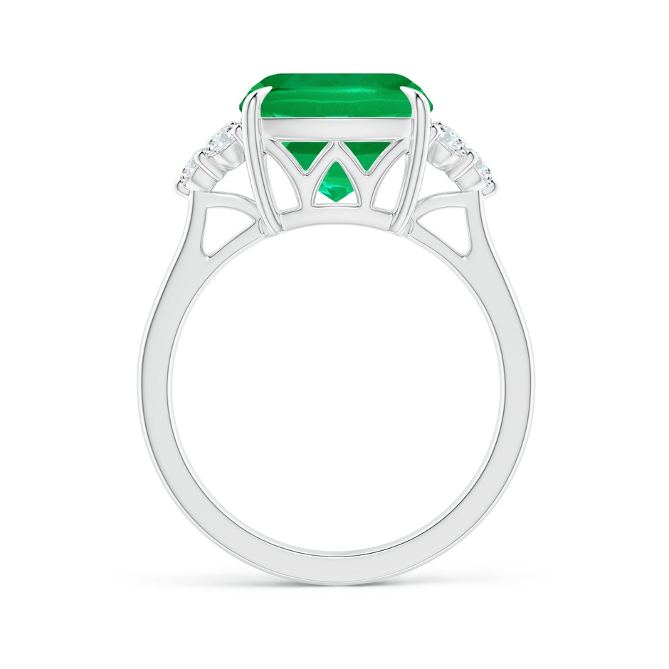 10mm AAA Cushion Emerald Engagement Ring with Trio Diamonds in P950 Platinum side 199