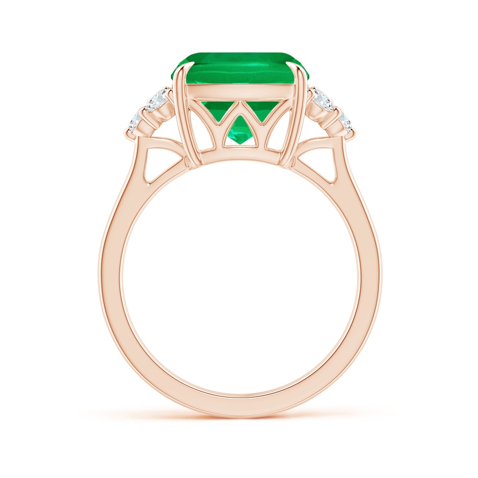 10mm AAA Cushion Emerald Engagement Ring with Trio Diamonds in Rose Gold side 199