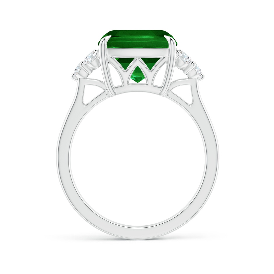 10mm AAAA Cushion Emerald Engagement Ring with Trio Diamonds in P950 Platinum side 199