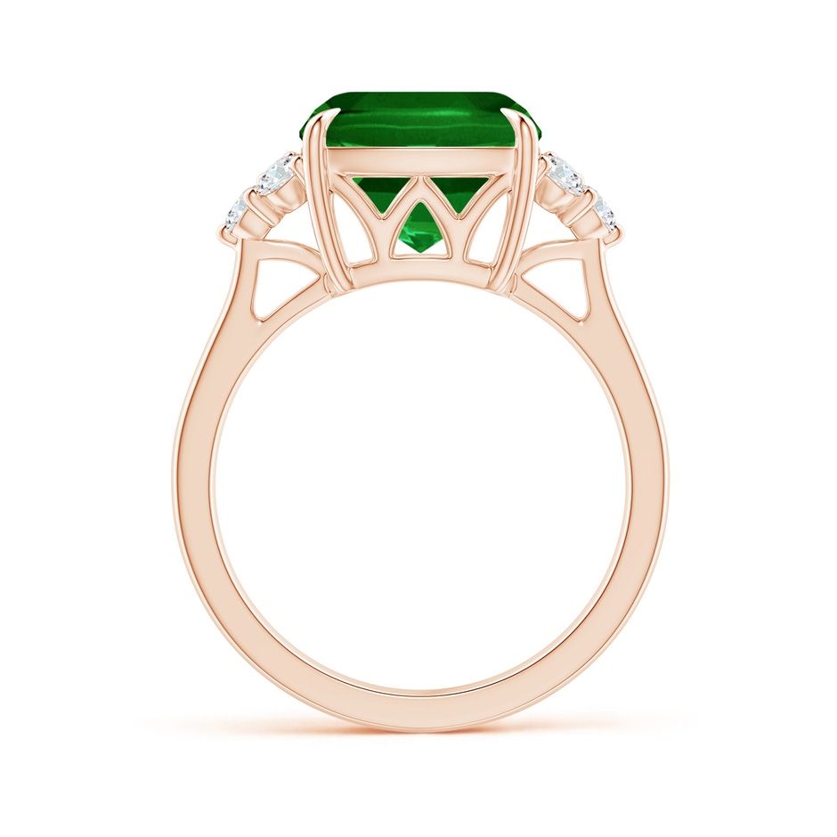 10mm AAAA Cushion Emerald Engagement Ring with Trio Diamonds in Rose Gold side 199