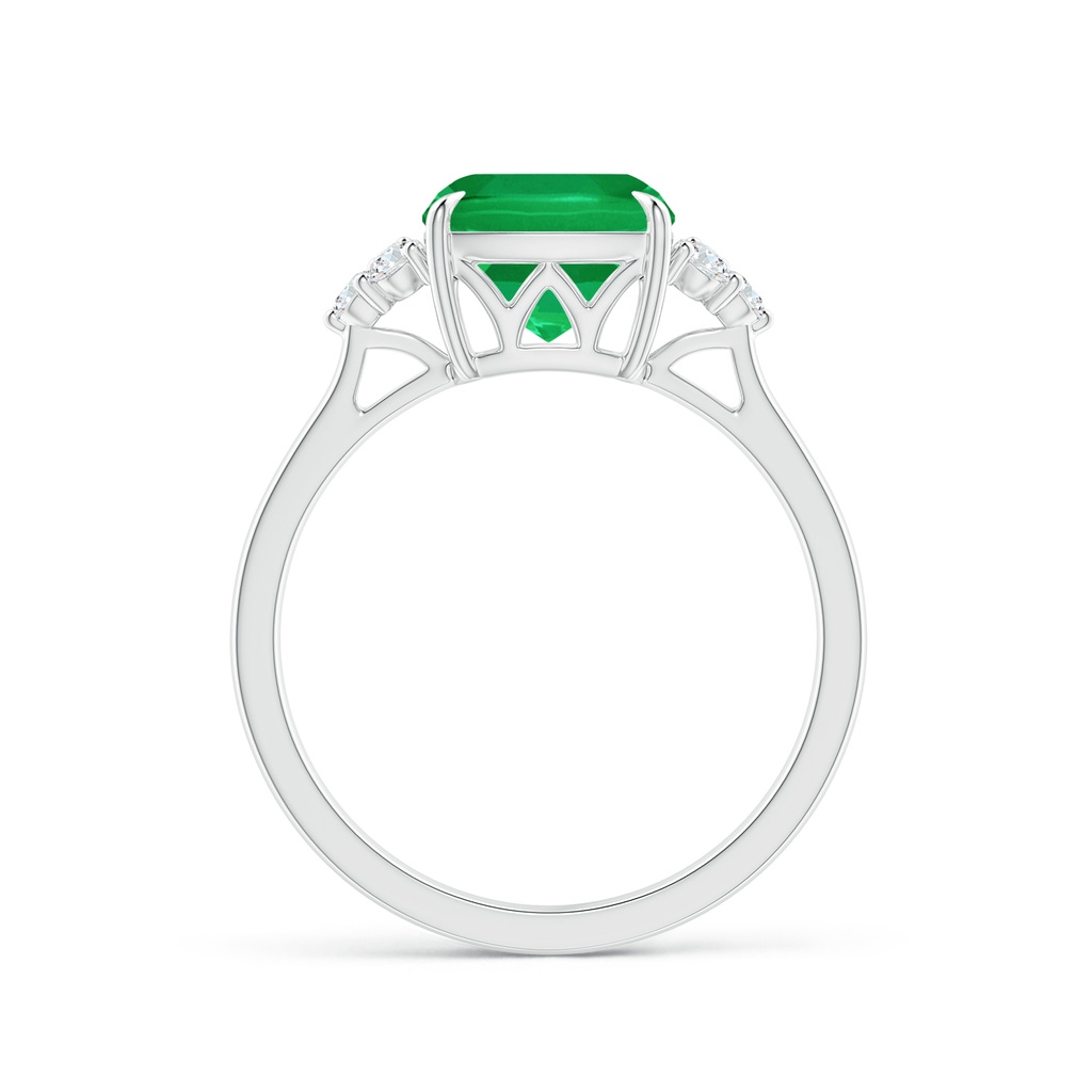 8mm AA Cushion Emerald Engagement Ring with Trio Diamonds in White Gold - side 199