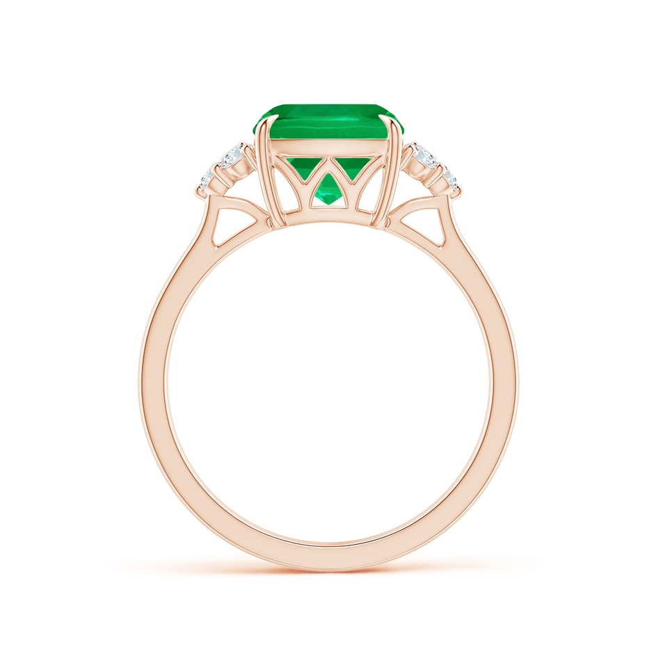 8mm AAA Cushion Emerald Engagement Ring with Trio Diamonds in Rose Gold side 199