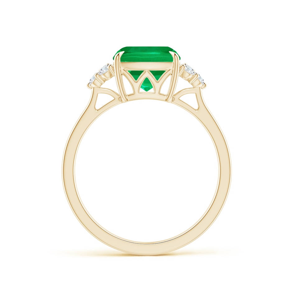 8mm AAA Cushion Emerald Engagement Ring with Trio Diamonds in Yellow Gold side 199