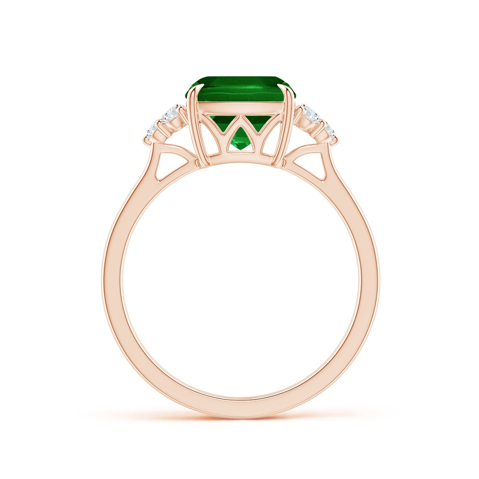 8mm AAAA Cushion Emerald Engagement Ring with Trio Diamonds in Rose Gold side 199