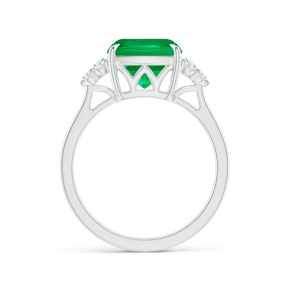 9mm AAA Cushion Emerald Engagement Ring with Trio Diamonds in P950 Platinum side 199