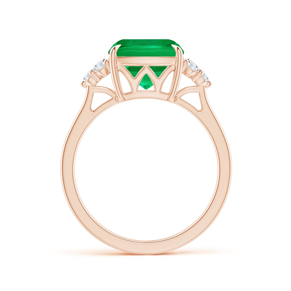 9mm AAA Cushion Emerald Engagement Ring with Trio Diamonds in Rose Gold side 199