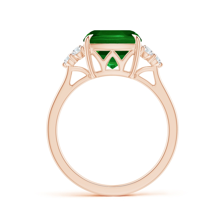 9mm AAAA Cushion Emerald Engagement Ring with Trio Diamonds in Rose Gold side 199