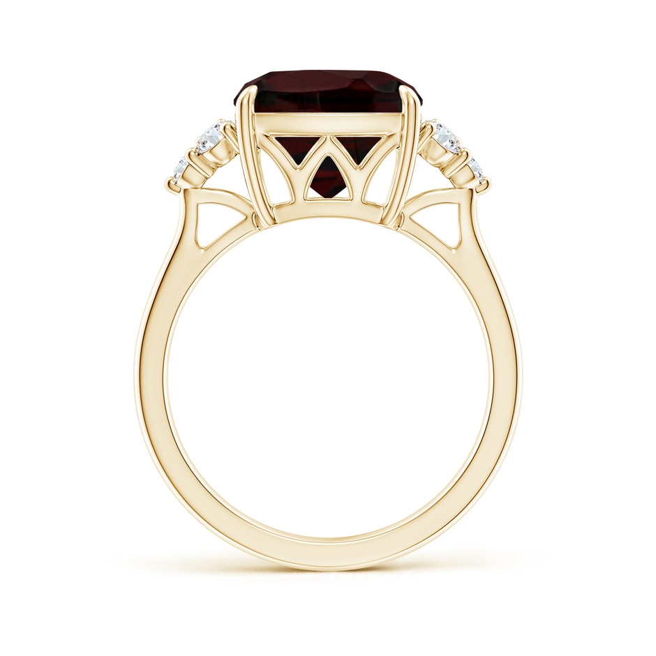 10mm A Cushion Garnet Engagement Ring with Trio Diamonds in Yellow Gold side-1