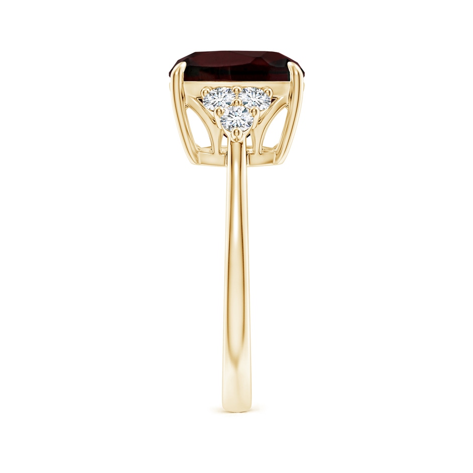 10mm A Cushion Garnet Engagement Ring with Trio Diamonds in Yellow Gold side-2