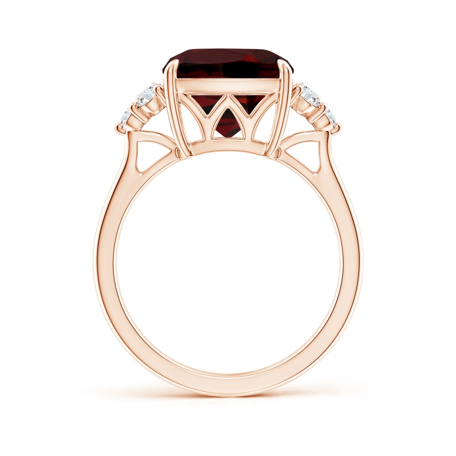 10mm AAA Cushion Garnet Engagement Ring with Trio Diamonds in Rose Gold side-1