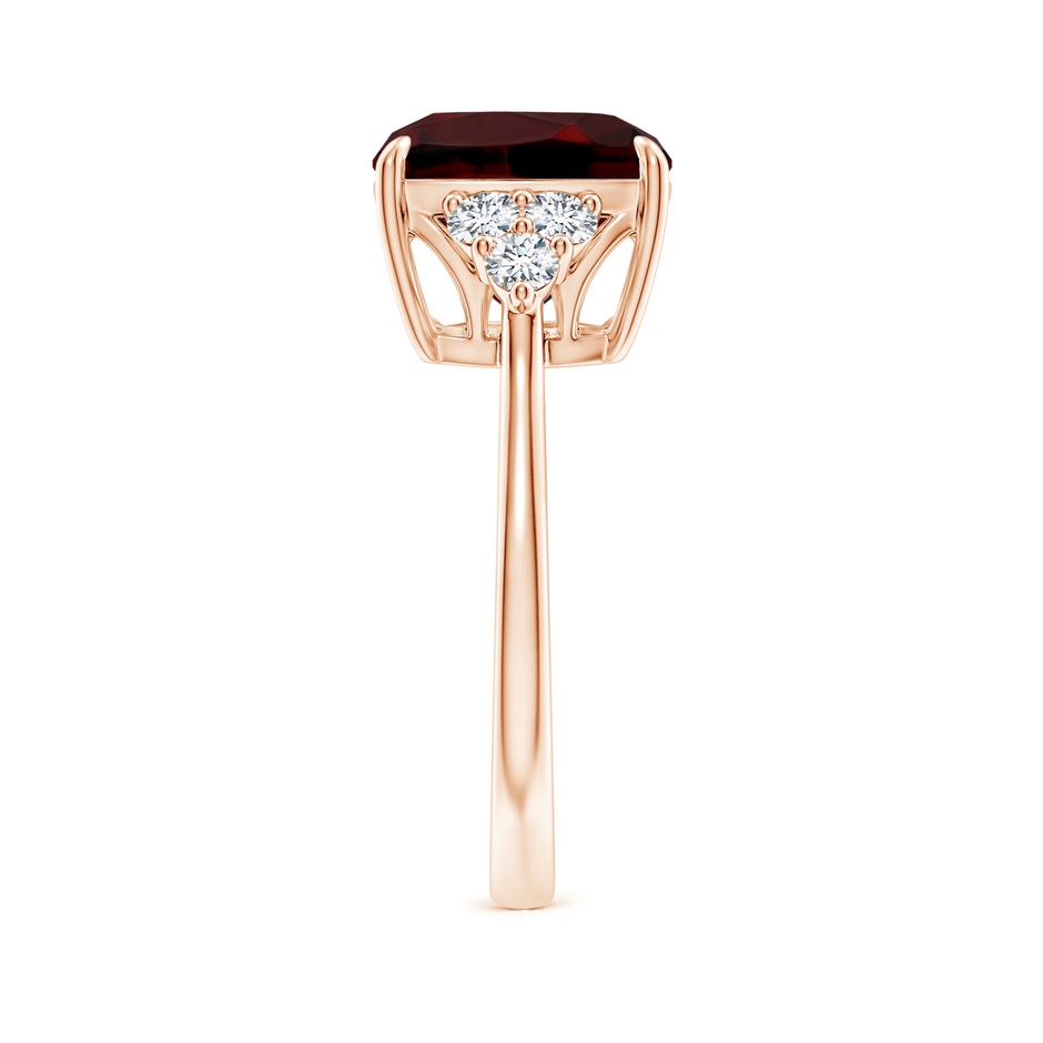 10mm AAA Cushion Garnet Engagement Ring with Trio Diamonds in Rose Gold side-2