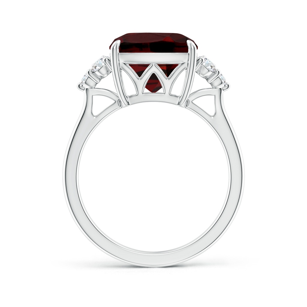 10mm AAA Cushion Garnet Engagement Ring with Trio Diamonds in White Gold Side-1