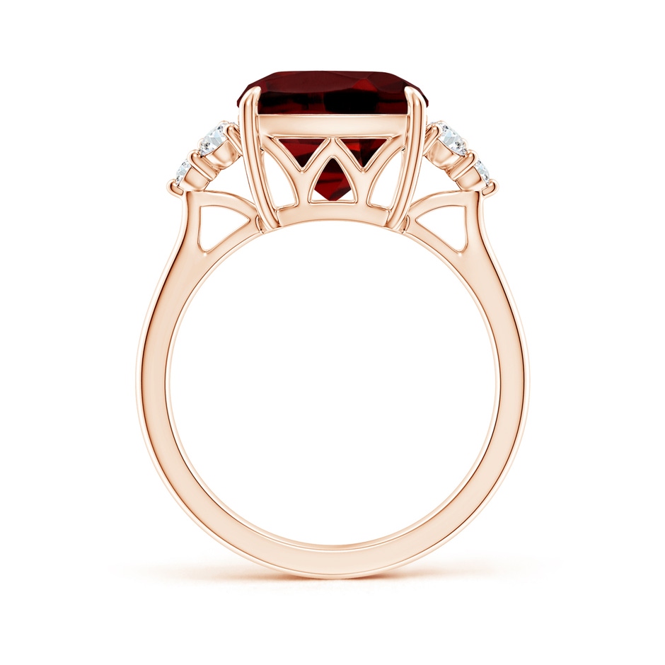 10mm AAAA Cushion Garnet Engagement Ring with Trio Diamonds in Rose Gold side-1