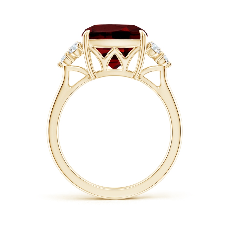 10mm AAAA Cushion Garnet Engagement Ring with Trio Diamonds in Yellow Gold side-1