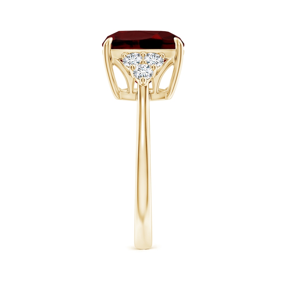 10mm AAAA Cushion Garnet Engagement Ring with Trio Diamonds in Yellow Gold side-2