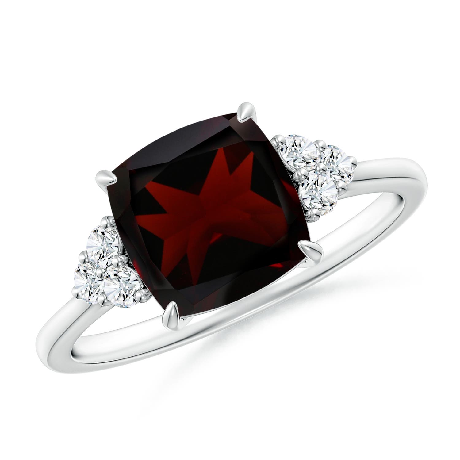 8mm A Cushion Garnet Engagement Ring with Trio Diamonds in P950 Platinum