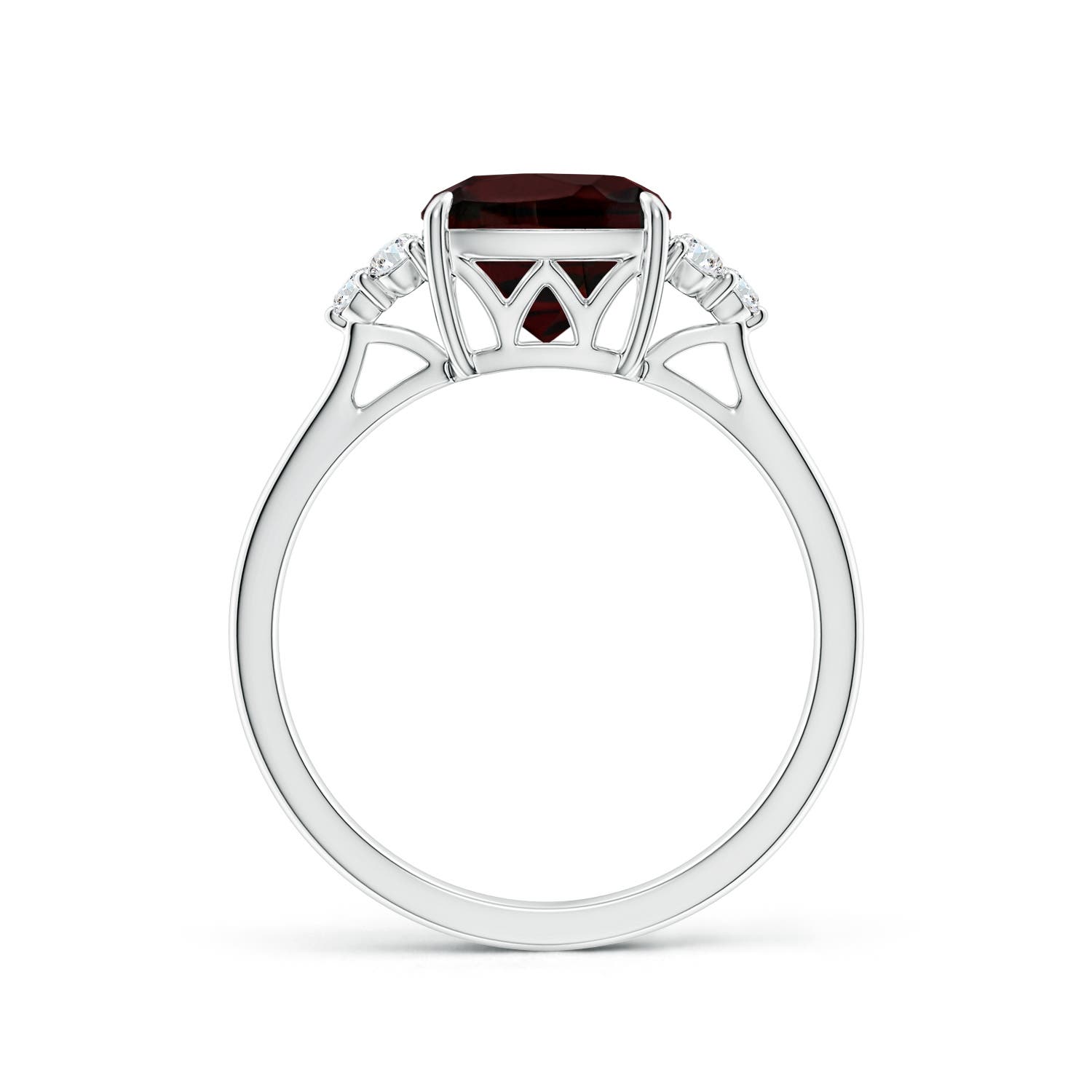 8mm A Cushion Garnet Engagement Ring with Trio Diamonds in P950 Platinum