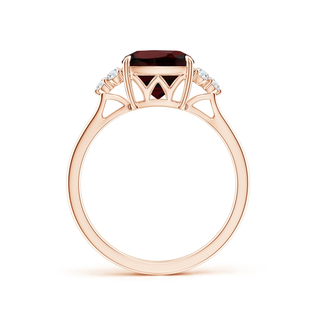 8mm AA Cushion Garnet Engagement Ring with Trio Diamonds in Rose Gold Side-1