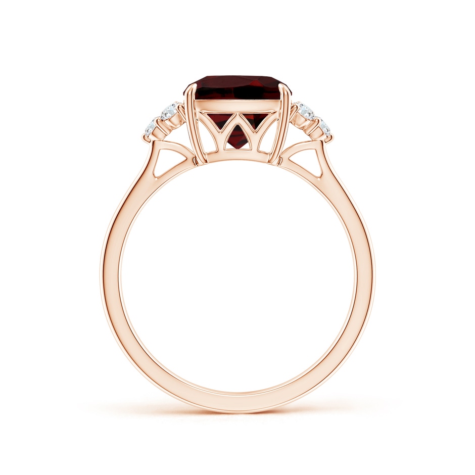 8mm AAA Cushion Garnet Engagement Ring with Trio Diamonds in Rose Gold side-1